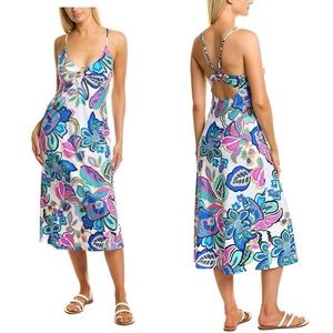 Trina Turk Mandalay White Floral Keyhole Midi Coverup Dress Size Medium NWT